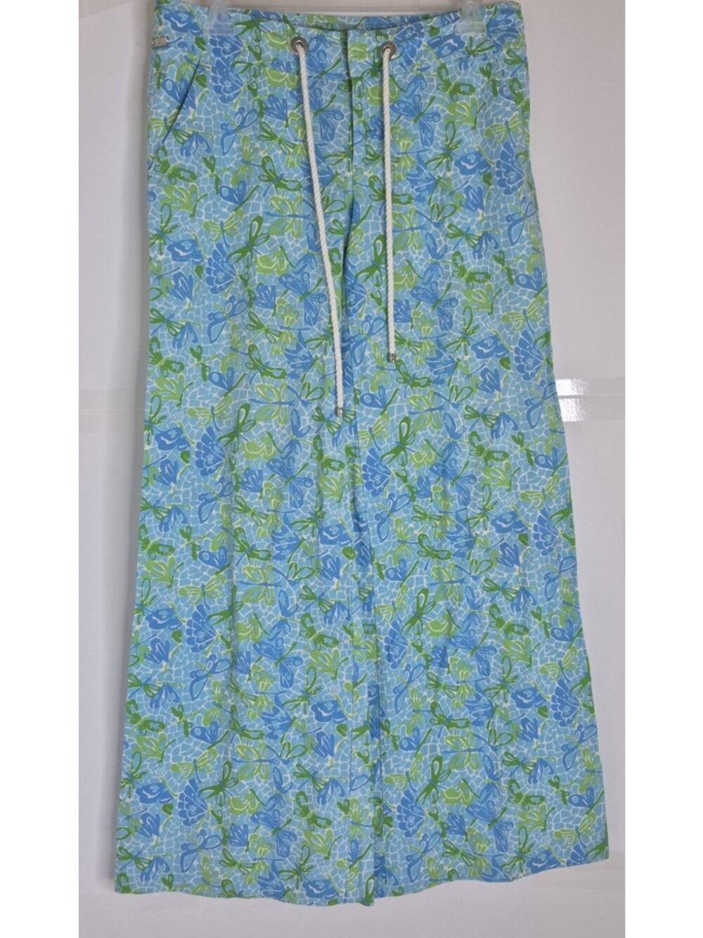 Lilly Pulitzer Palm Beach Fit Linen Wide Leg Pant Size 2 Blue Green Dragonfly